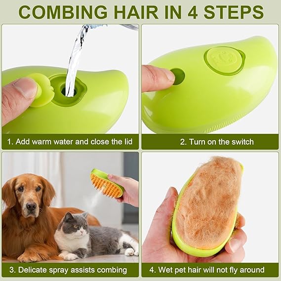 Pet Steam Brush for Shedding and Dirt Removal