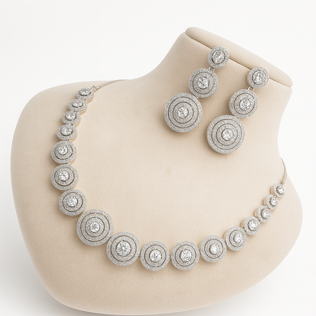 Elegant Silver-Plated Circular Motif Necklace Set