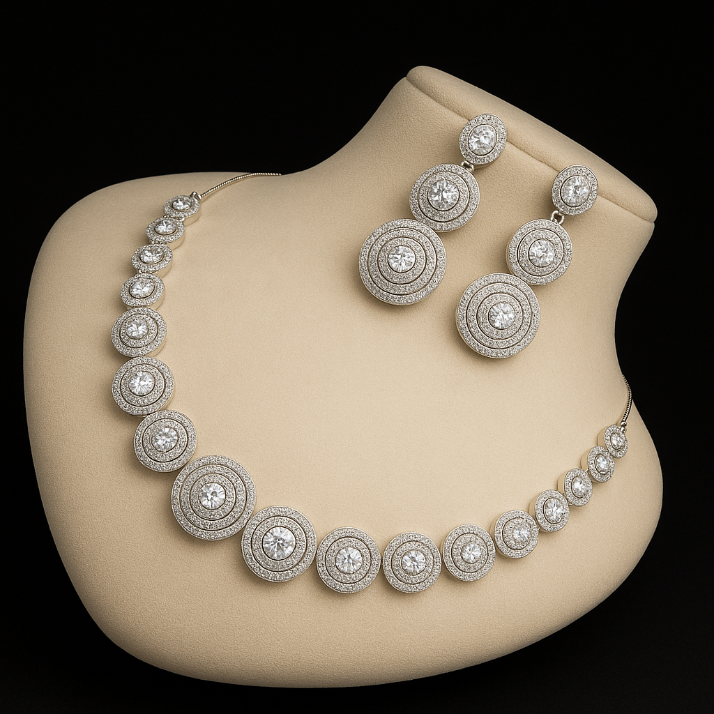 Elegant Silver-Plated Circular Motif Necklace Set